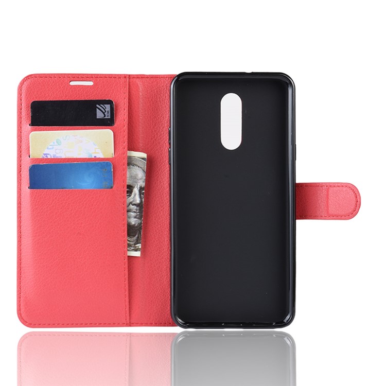 Litchi Skin Wallet Leather Stand Casing for LG Stylo 5 - Red-3