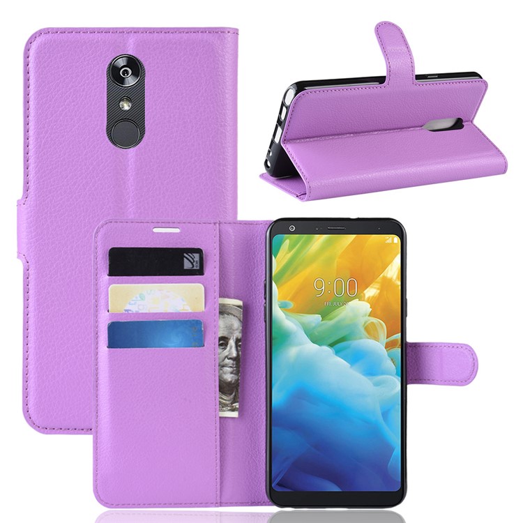 Litchi Skin Wallet Leather Stand Casing for LG Stylo 5 - Purple-1