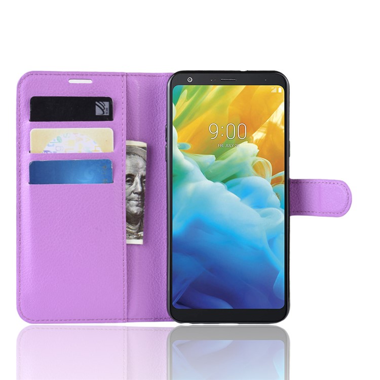 Litchi Skin Wallet Leather Stand Casing for LG Stylo 5 - Purple-4