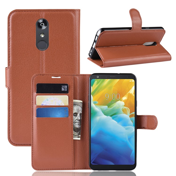 Litchi Skin Wallet Leather Stand Casing for LG Stylo 5 - Brown-1