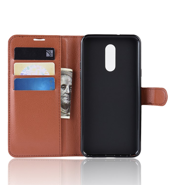 Litchi Skin Wallet Leather Stand Casing for LG Stylo 5 - Brown-3