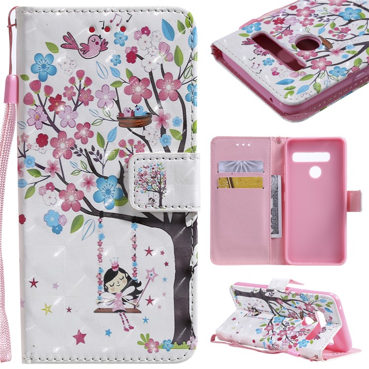 Light Spot Decor Patterned Leather Wallet Case for LG G8 ThinQ - Flowered Tree-1