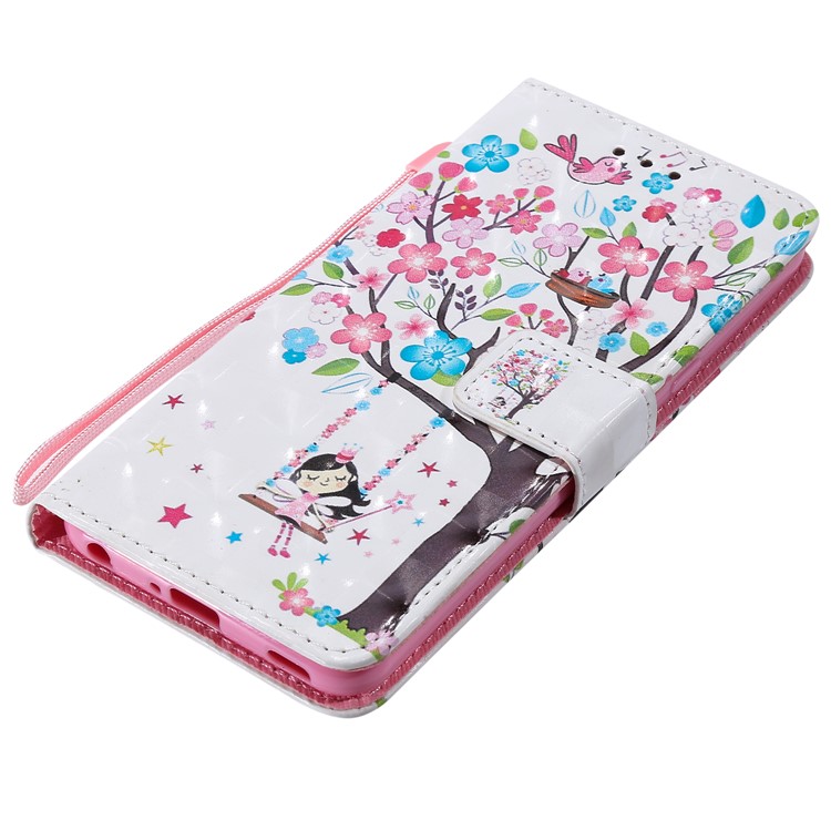 Light Spot Decor Patterned Leather Wallet Case for LG G8 ThinQ - Flowered Tree-5