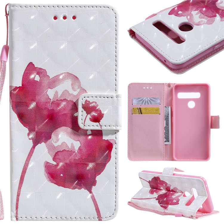 Light Spot Decor Patterned Leather Wallet Case for LG G8 ThinQ - Vivid Flowers-1