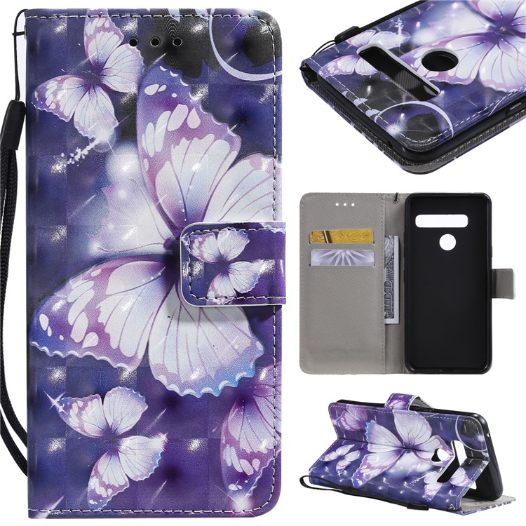 Light Spot Decor Patterned Leather Wallet Case for LG G8 ThinQ - Purple Butterflies-1