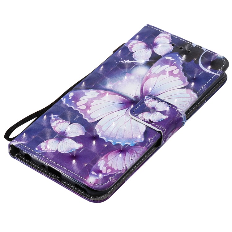 Light Spot Decor Patterned Leather Wallet Case for LG G8 ThinQ - Purple Butterflies-5