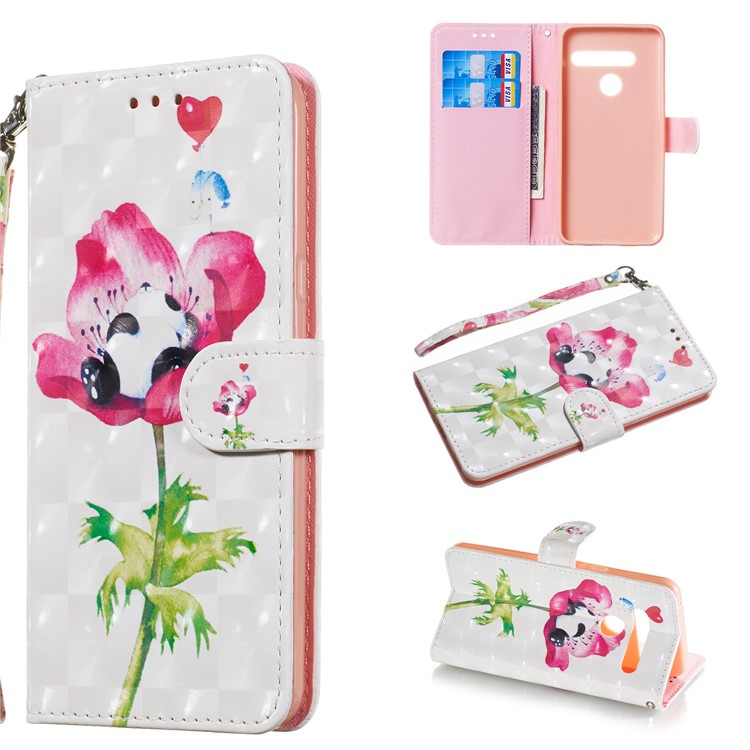 Light Spot Decor Patterned Leather Wallet Case for LG G8 ThinQ - Panda on Flower-1