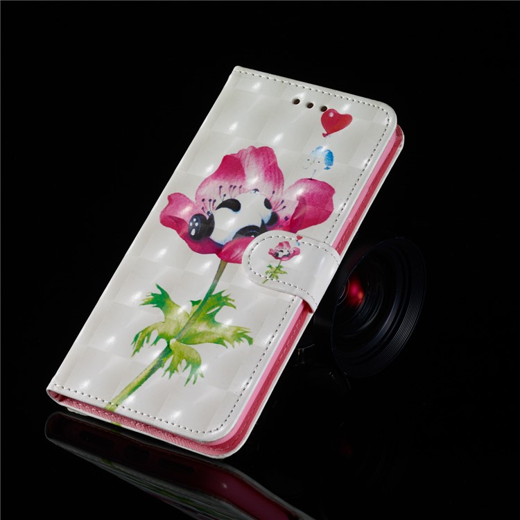 Light Spot Decor Patterned Leather Wallet Case for LG G8 ThinQ - Panda on Flower-11