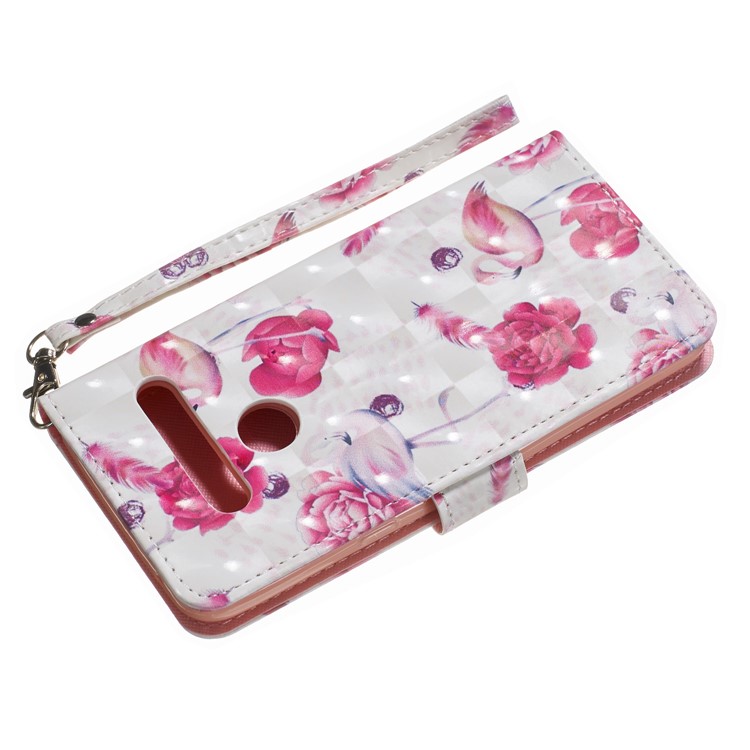Light Spot Decor Patterned Leather Wallet Case for LG G8 ThinQ - Flower and Flamingo-10