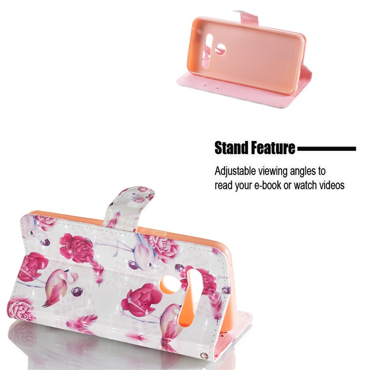 Light Spot Decor Patterned Leather Wallet Case for LG G8 ThinQ - Flower and Flamingo-2