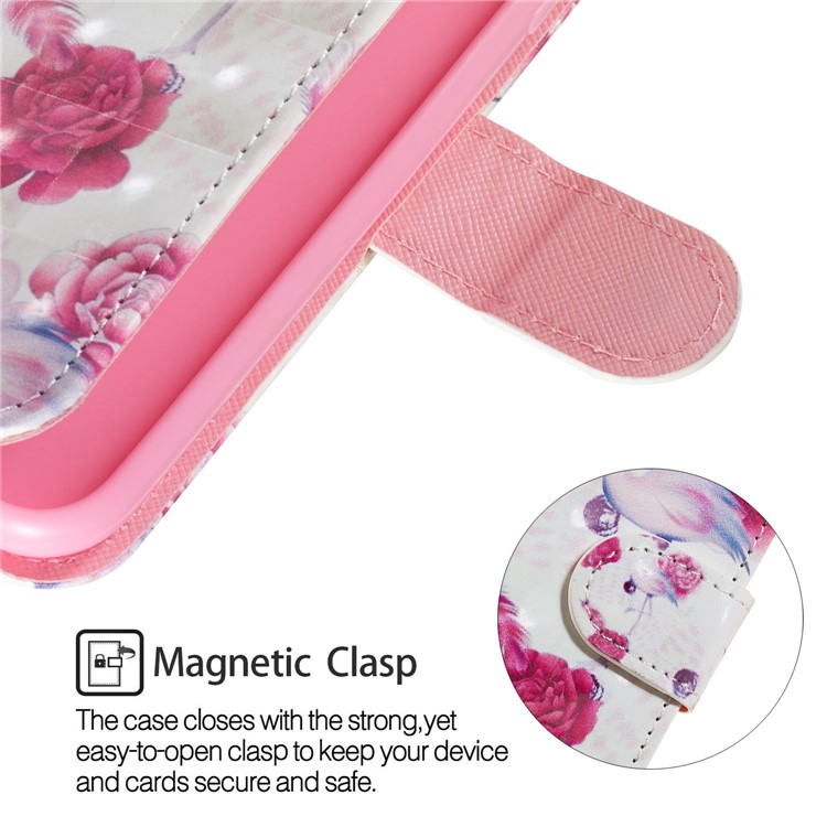 Light Spot Decor Patterned Leather Wallet Case for LG G8 ThinQ - Flower and Flamingo-3