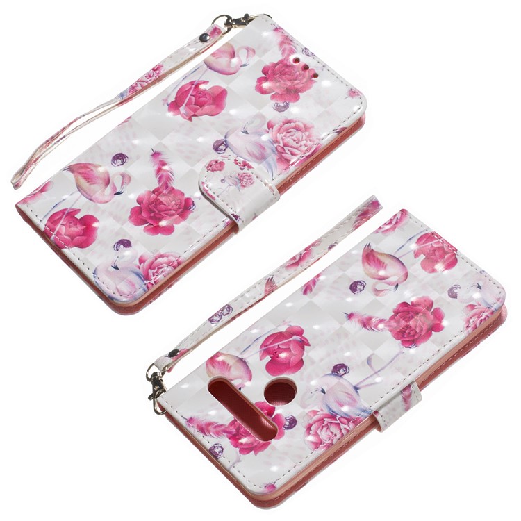 Light Spot Decor Patterned Leather Wallet Case for LG G8 ThinQ - Flower and Flamingo-5