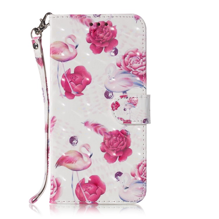 Light Spot Decor Patterned Leather Wallet Case for LG G8 ThinQ - Flower and Flamingo-6