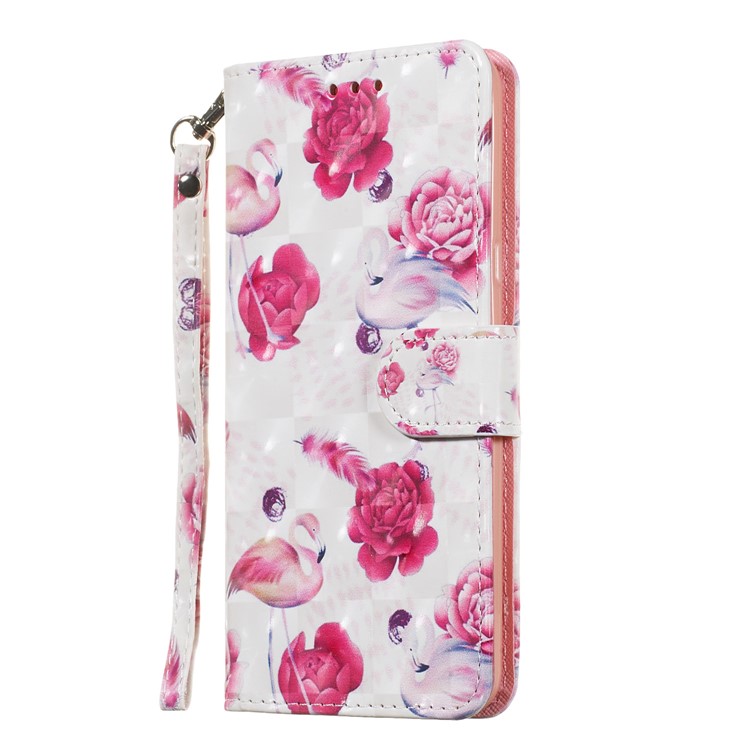 Light Spot Decor Patterned Leather Wallet Case for LG G8 ThinQ - Flower and Flamingo-7