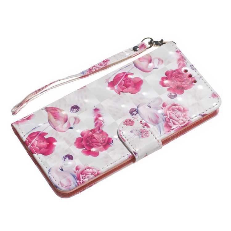 Light Spot Decor Patterned Leather Wallet Case for LG G8 ThinQ - Flower and Flamingo-9