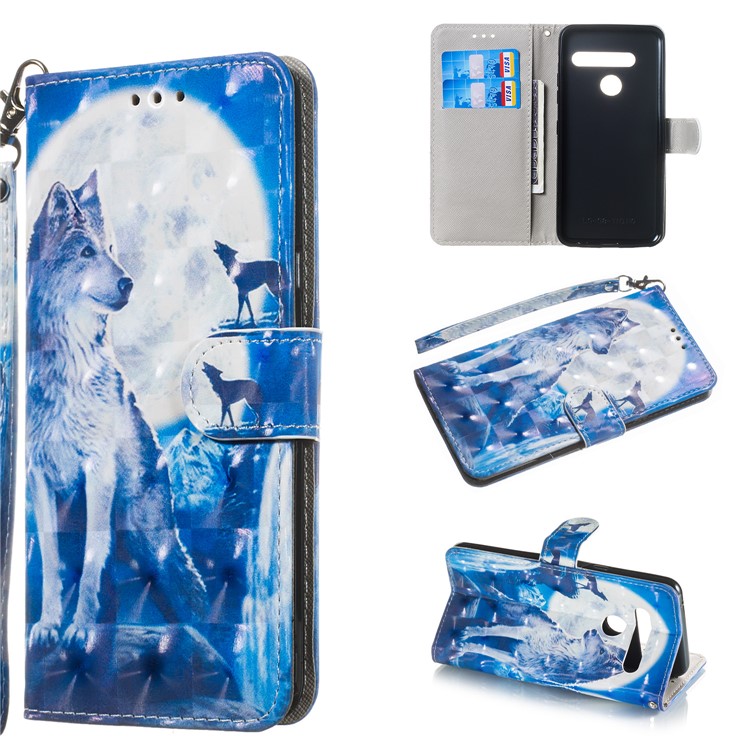 Light Spot Decor Patterned Leather Wallet Case for LG G8 ThinQ - Wolf-1
