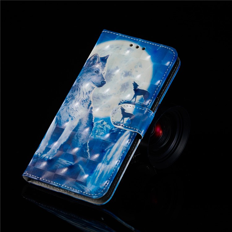 Light Spot Decor Patterned Leather Wallet Case for LG G8 ThinQ - Wolf-11
