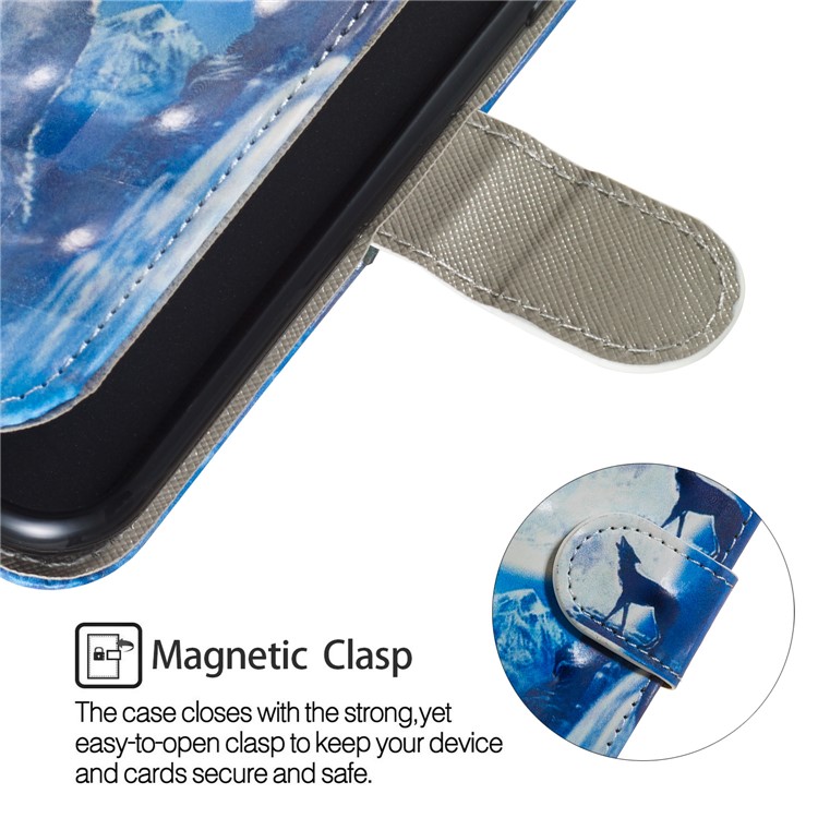 Light Spot Decor Patterned Leather Wallet Case for LG G8 ThinQ - Wolf-3