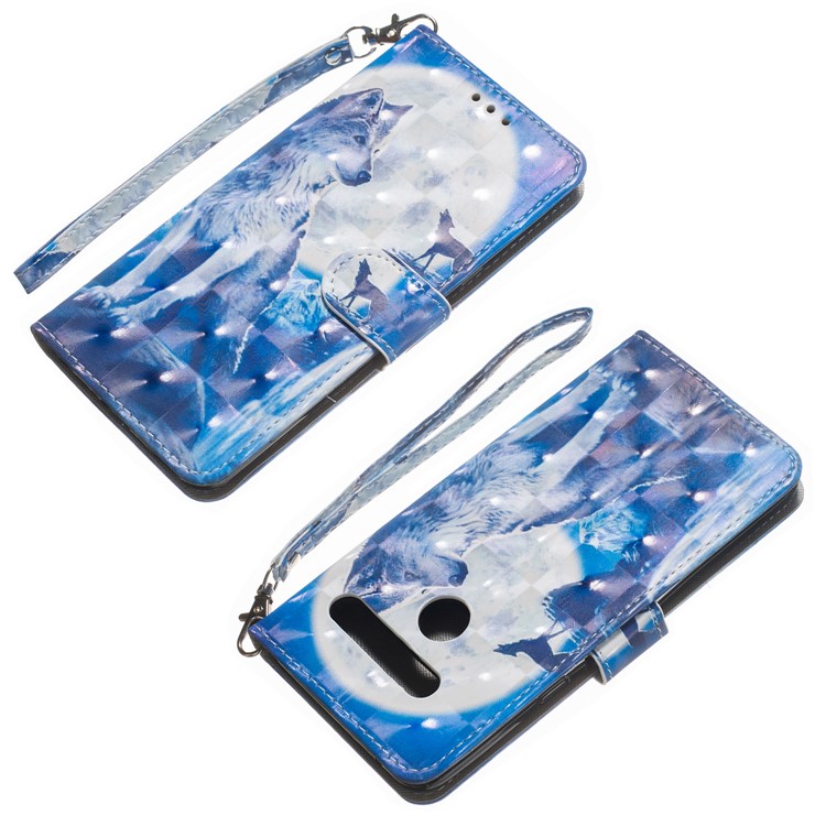 Light Spot Decor Patterned Leather Wallet Case for LG G8 ThinQ - Wolf-5