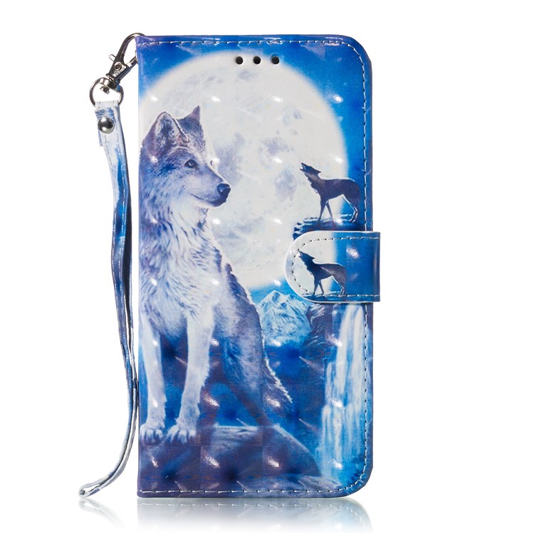 Light Spot Decor Patterned Leather Wallet Case for LG G8 ThinQ - Wolf-6
