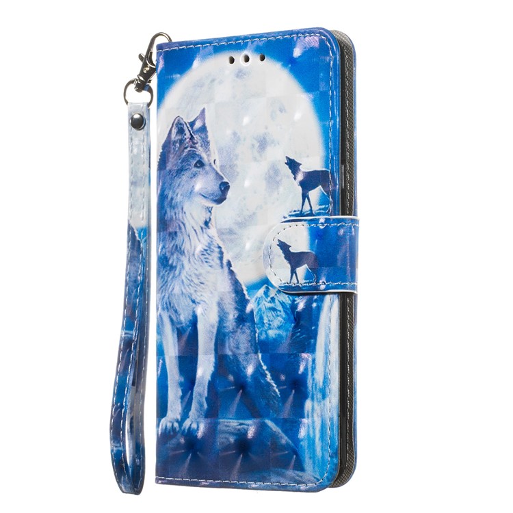 Light Spot Decor Patterned Leather Wallet Case for LG G8 ThinQ - Wolf-7