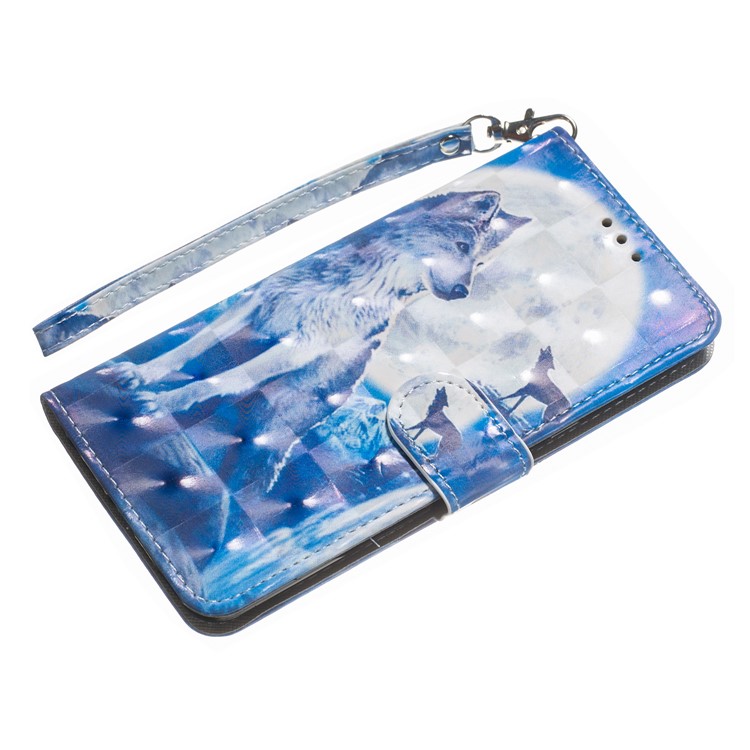 Light Spot Decor Patterned Leather Wallet Case for LG G8 ThinQ - Wolf-9