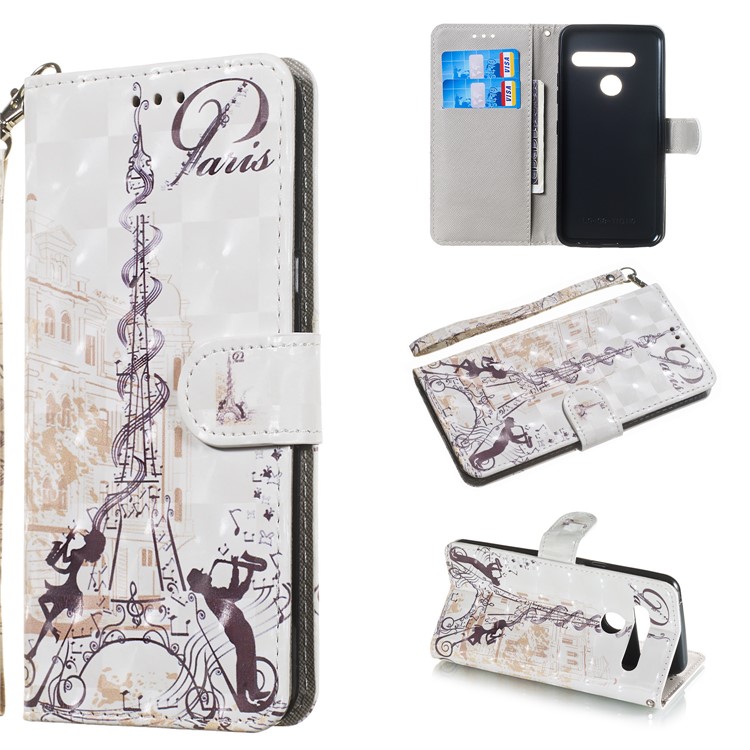 Light Spot Decor Patterned Leather Wallet Case for LG G8 ThinQ - Eiffel Tower-1