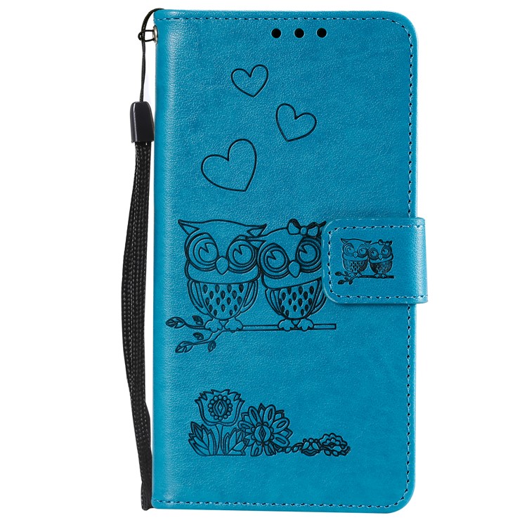 Imprinted Flower Owl Leather Phone Case for LG K40 / K12 Plus - Blue-2