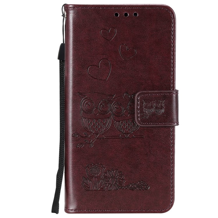 Imprinted Flower Owl Leather Phone Case for LG K40 / K12 Plus - Brown-2