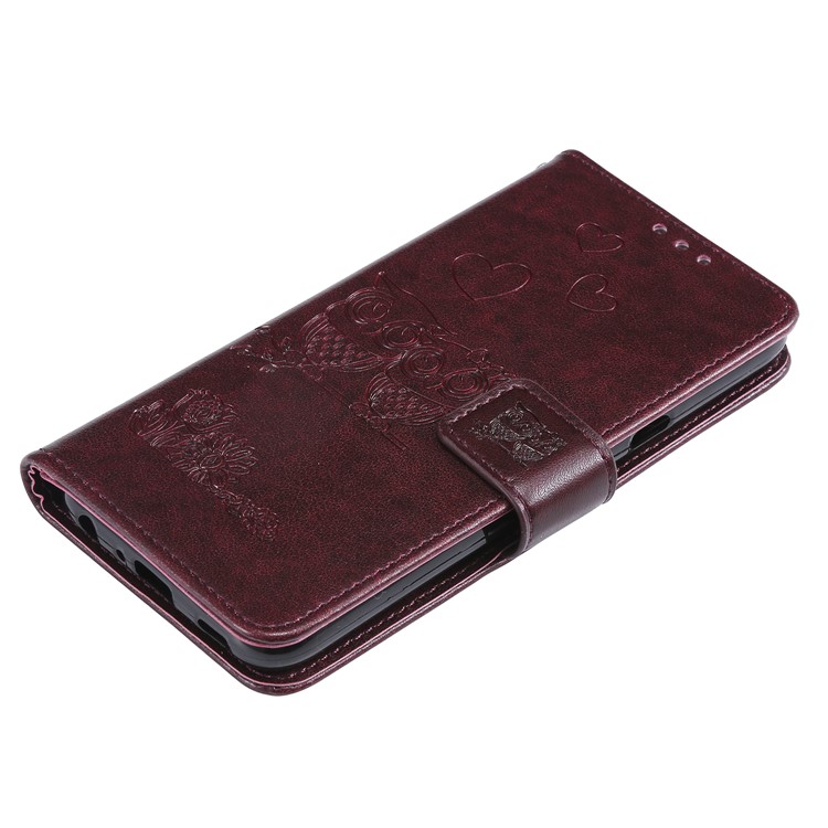 Imprinted Flower Owl Leather Phone Case for LG K40 / K12 Plus - Brown-7