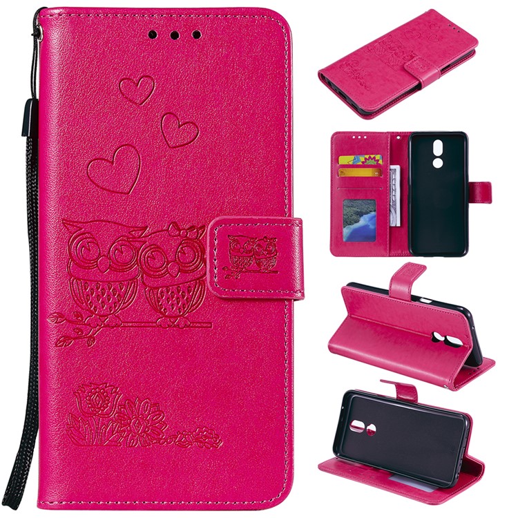 Imprinted Flower Owl Leather Phone Case for LG K40 / K12 Plus - Rose-1