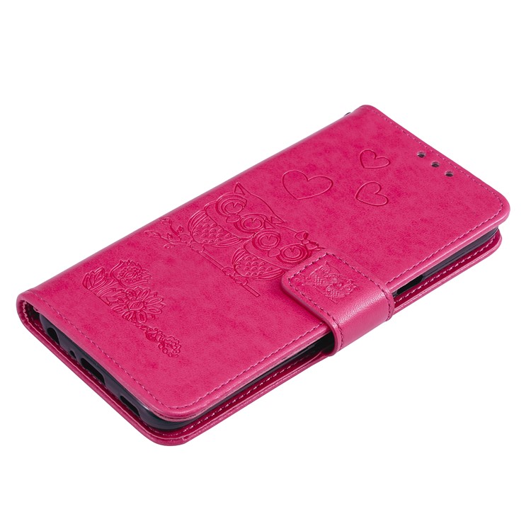 Imprinted Flower Owl Leather Phone Case for LG K40 / K12 Plus - Rose-7