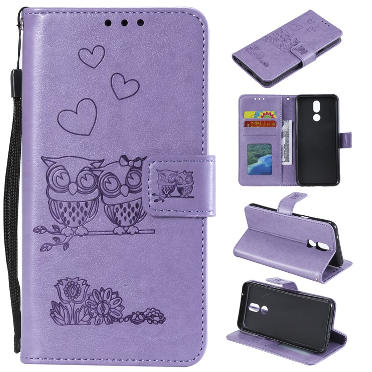Imprinted Flower Owl Leather Phone Case for LG K40 / K12 Plus - Purple-1