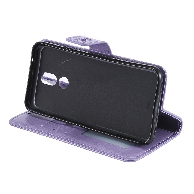 Imprinted Flower Owl Leather Phone Case for LG K40 / K12 Plus - Purple-6