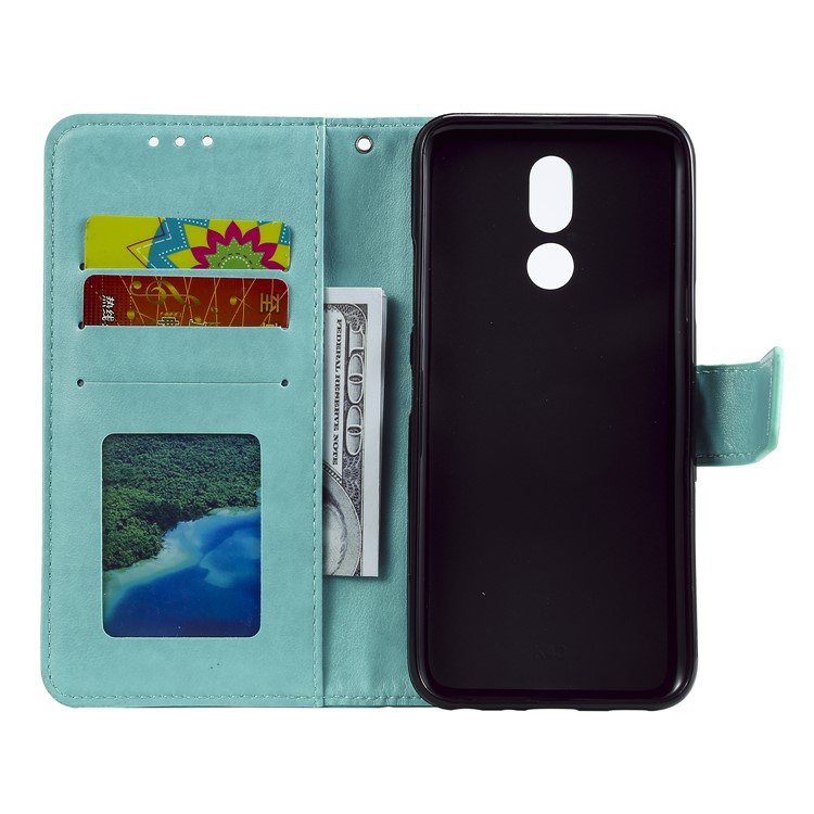 Imprinted Flower Owl Leather Phone Case for LG K40 / K12 Plus - Green-4