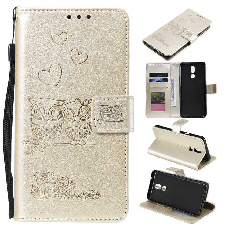 Imprinted Flower Owl Leather Phone Case for LG K40 / K12 Plus - Beige-1