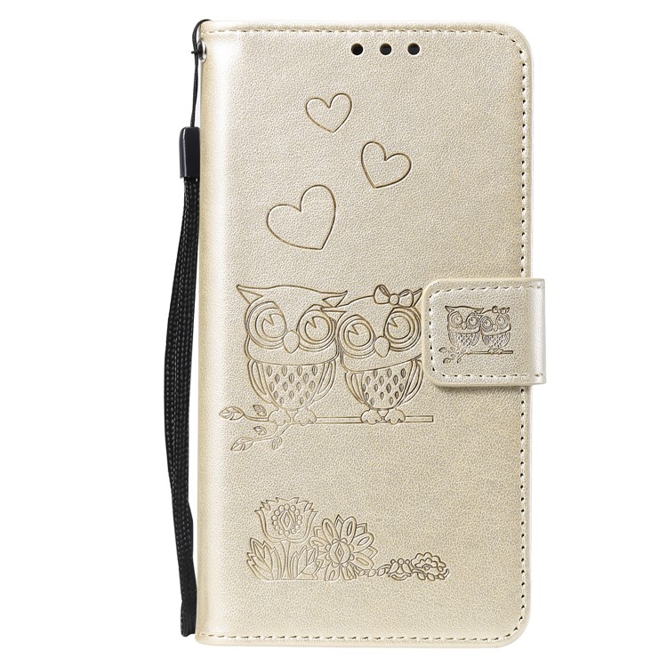 Imprinted Flower Owl Leather Phone Case for LG K40 / K12 Plus - Beige-2