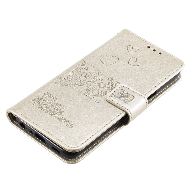 Imprinted Flower Owl Leather Phone Case for LG K40 / K12 Plus - Beige-7