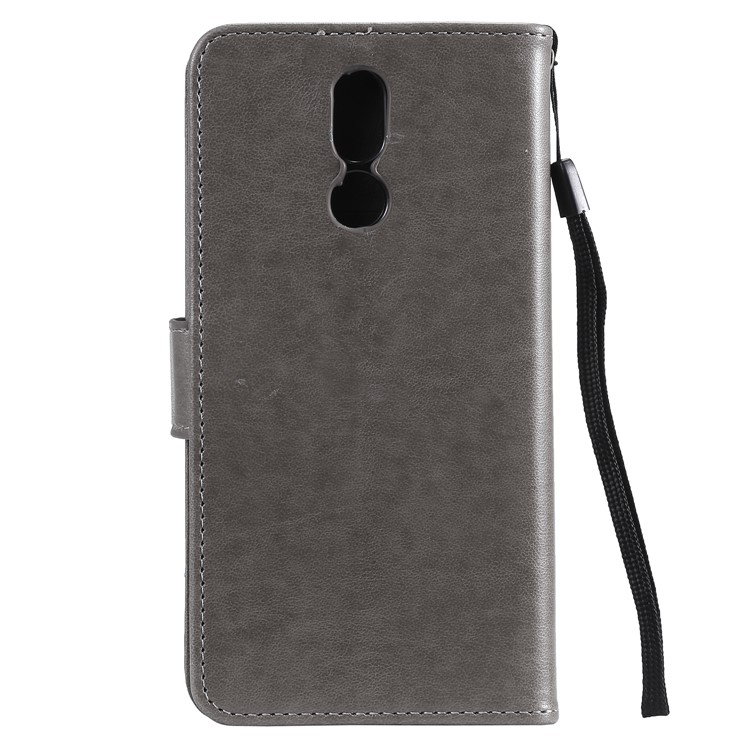 Imprinted Flower Owl Leather Phone Case for LG K40 / K12 Plus - Grey-3