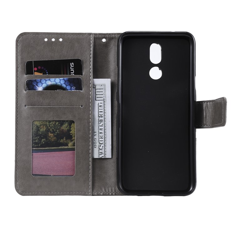 Imprinted Flower Owl Leather Phone Case for LG K40 / K12 Plus - Grey-4