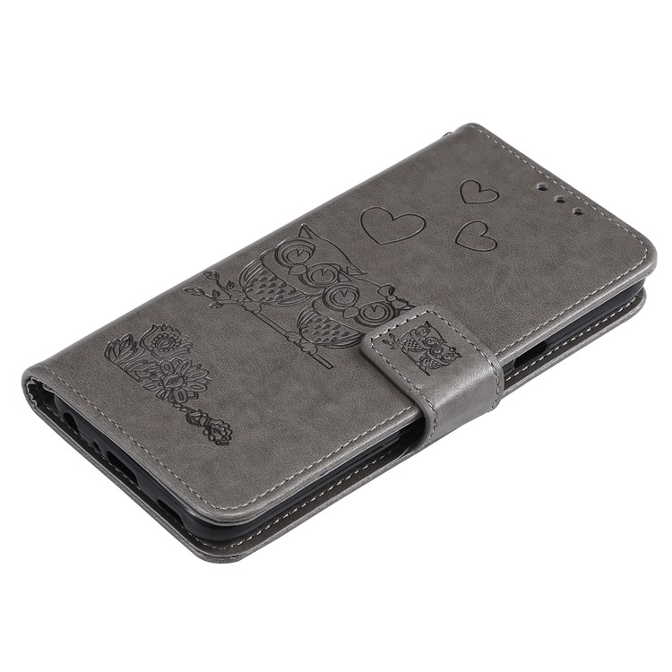 Imprinted Flower Owl Leather Phone Case for LG K40 / K12 Plus - Grey-7