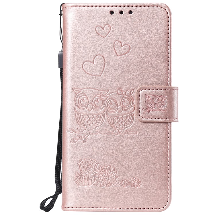Imprinted Flower Owl Leather Phone Case for LG K40 / K12 Plus - Rose Gold-2