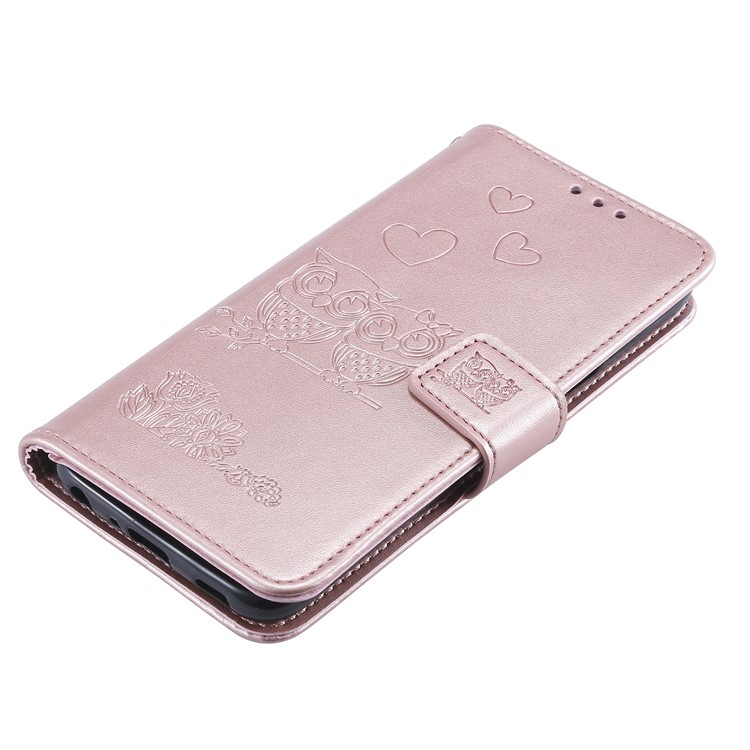 Imprinted Flower Owl Leather Phone Case for LG K40 / K12 Plus - Rose Gold-5