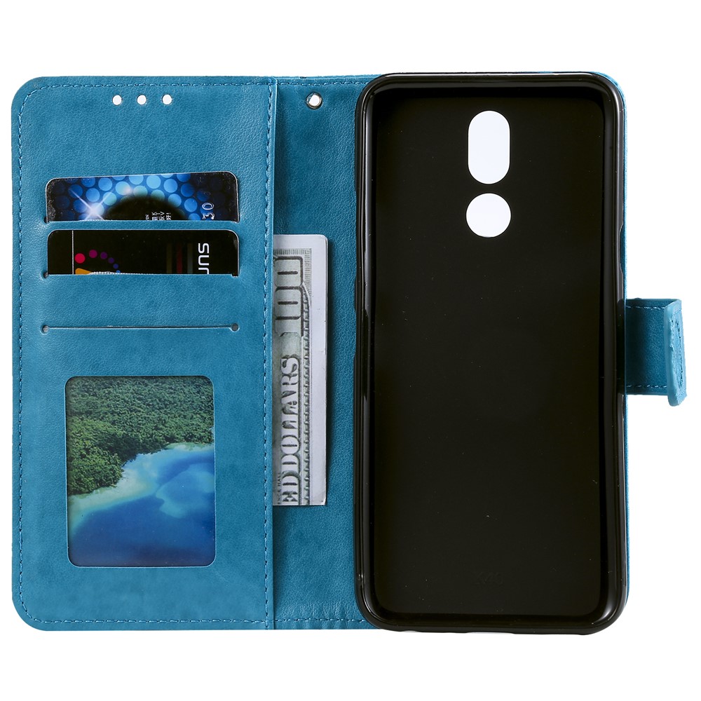 Imprint Flower Leather Wallet Case for LG K40 / K12+ / K12 Plus - Blue-4