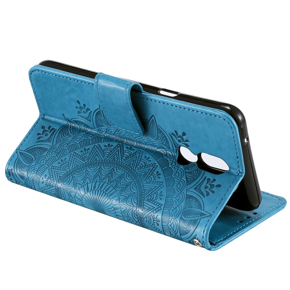 Imprint Flower Leather Wallet Case for LG K40 / K12+ / K12 Plus - Blue-5