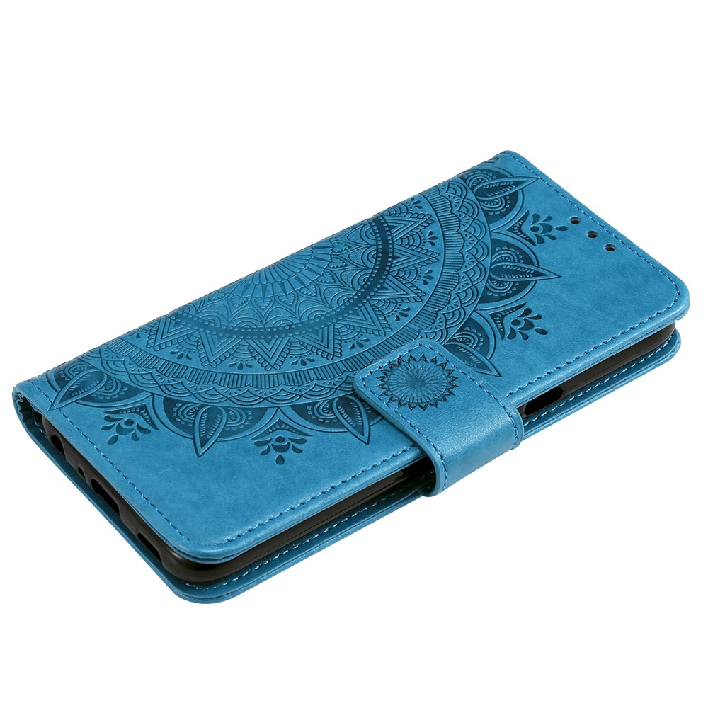 Imprint Flower Leather Wallet Case for LG K40 / K12+ / K12 Plus - Blue-7