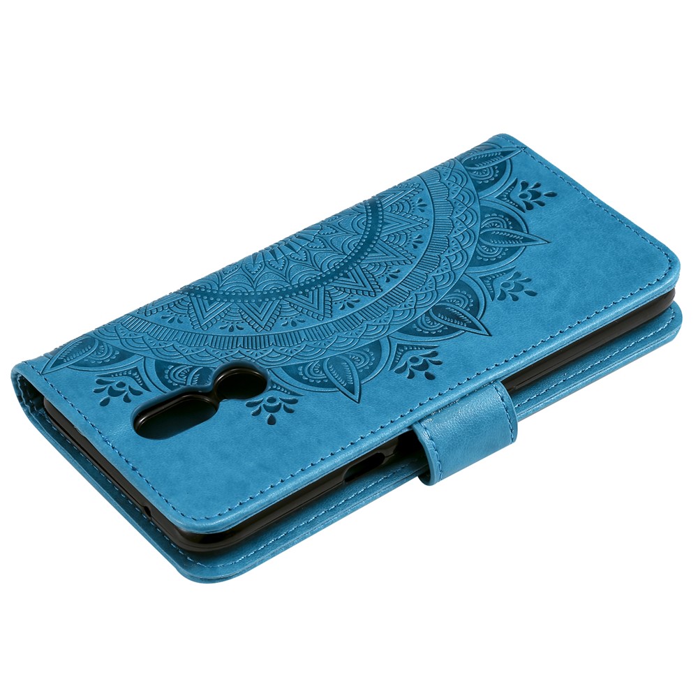 Imprint Flower Leather Wallet Case for LG K40 / K12+ / K12 Plus - Blue-8