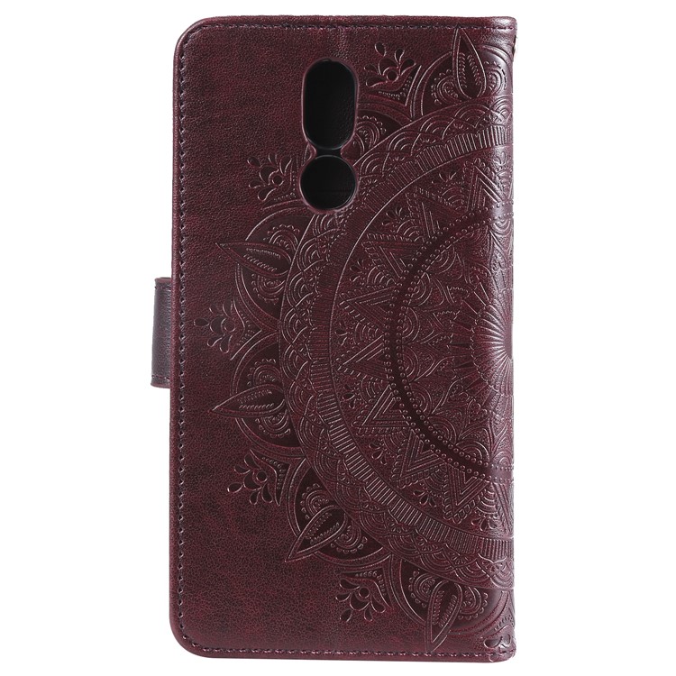 Imprint Flower Leather Wallet Case for LG K40 / K12+ / K12 Plus - Brown-3