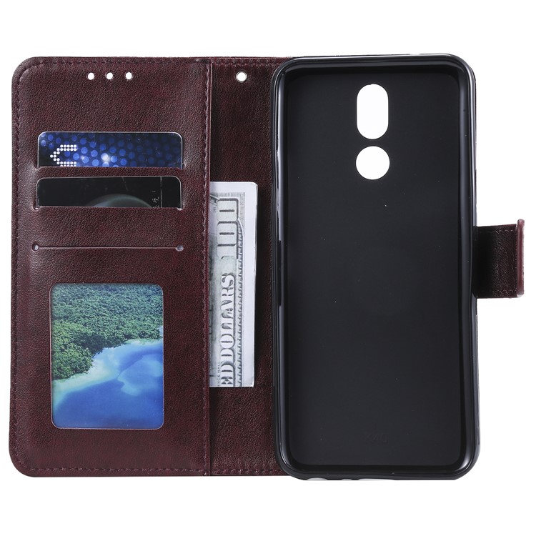 Imprint Flower Leather Wallet Case for LG K40 / K12+ / K12 Plus - Brown-4