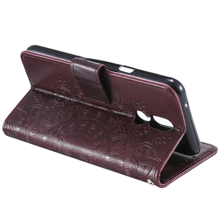 Imprint Flower Leather Wallet Case for LG K40 / K12+ / K12 Plus - Brown-5